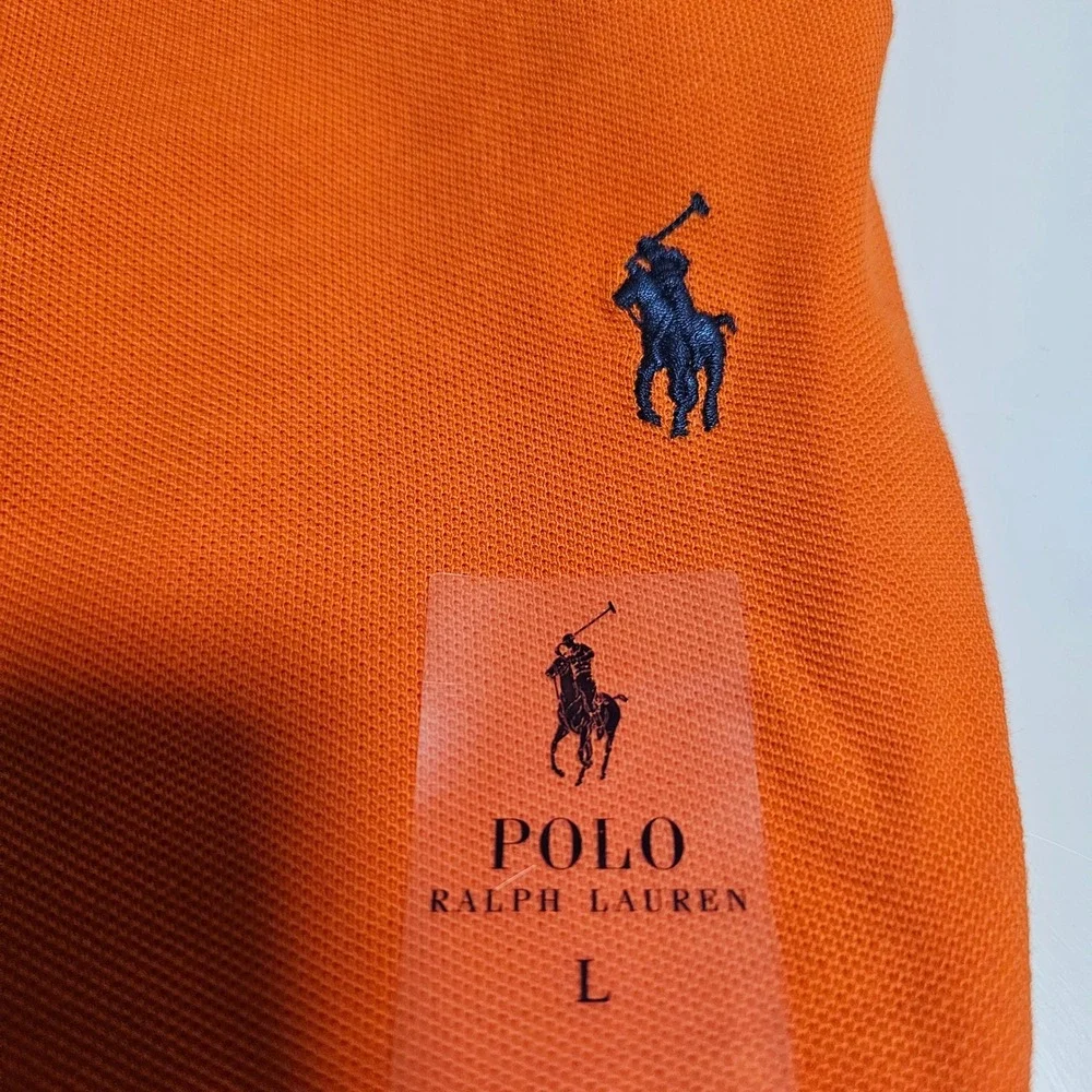 Polo Ralph Lauren Mens Classic Fit Mesh Pique Polo Shirt Orange Large L New